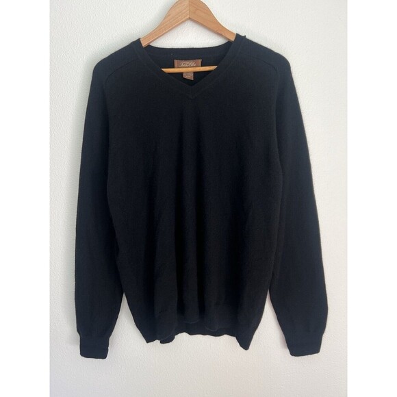 Tasso Elba Spa Men Sweater L Black 100% Cashmere Long Sleeve Polo Style Pullover - Picture 1 of 5